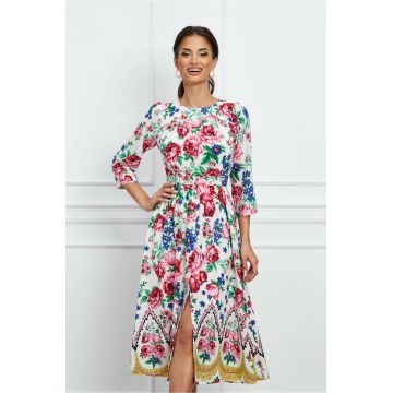 Rochie Moze alba cu imprimeuri florale roz