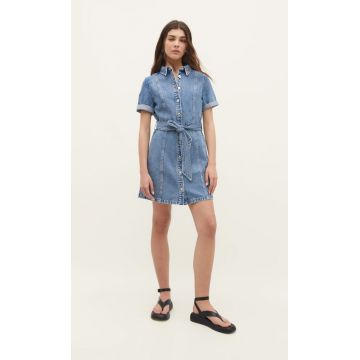 Stradivarius Rochie Cămașă Din Denim Denim Albastru Deschis Mediu M