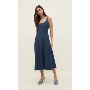 Stradivarius Rochie Midi Din Denim Denim Albastru Închis Mediu L