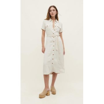 Stradivarius Rochie Midi Tip Cămașă Rustică Piatră Xl