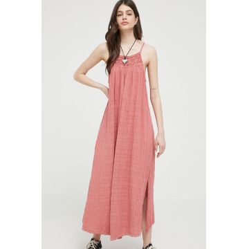 Superdry rochie din amestec de in culoarea roz, maxi, drept