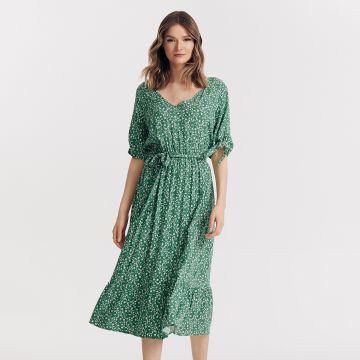 Reserved - Rochie din viscoză cu model - Verde