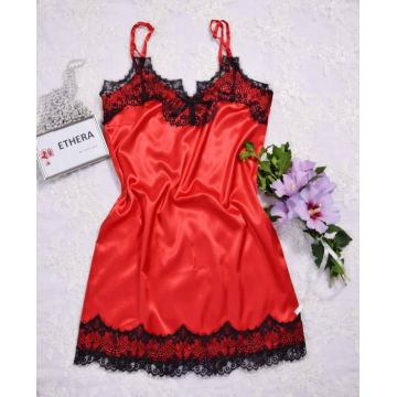 Rochie Dorothea, Sexy Nightwear Satin Dress, Bloody Red