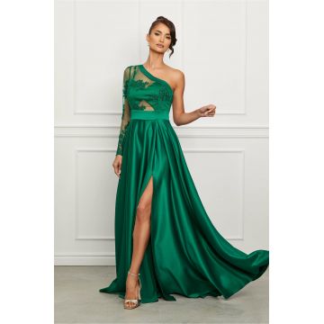 Rochie Ella Collection Alessia lunga verde cu broderie la bust