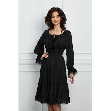 Rochie Isabela neagra cu volane si dantela