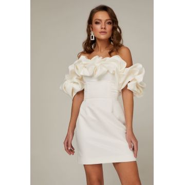 Rochie Mystic, Satin Cotton Fabric, Event Ruffles Dress, White Pearl