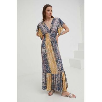 Answear Lab rochie de matase culoarea albastru marin, maxi, evazati