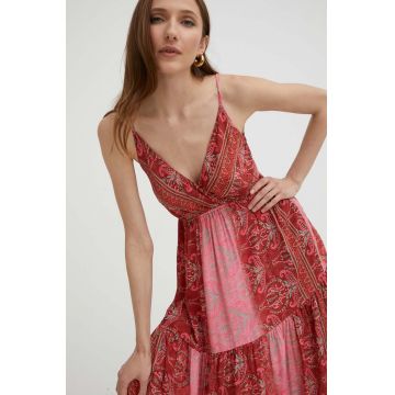 Answear Lab rochie de matase culoarea rosu, maxi, evazati
