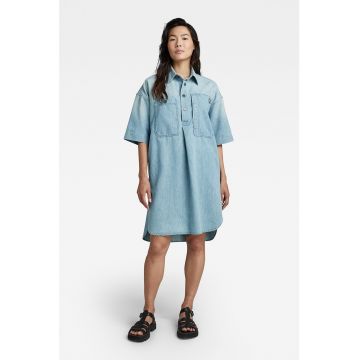 Rochie-camasa din denim cu buzunare aplicate