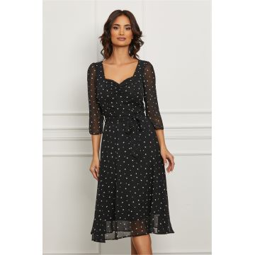 Rochie Dora neagra cu stelute albe si cordon in talie