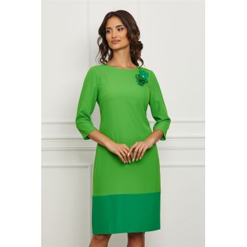 Rochie Dorina verde crud cu aplicatie florala