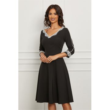 Rochie Dy Fashion neagra cu dantela si perlute