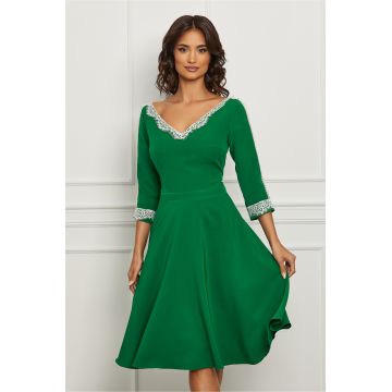 Rochie Dy Fashion verde cu dantela si perlute