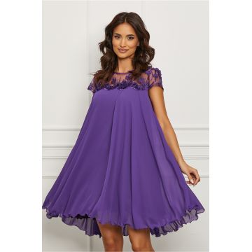 Rochie Ella Collection Adelin mov cu broderie la bust