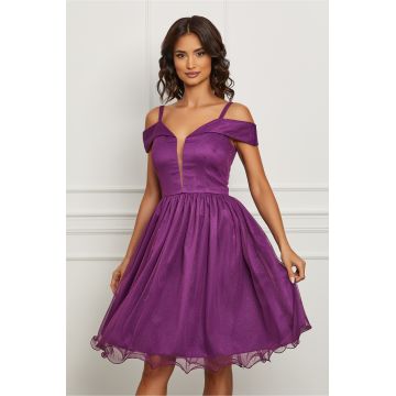 Rochie MBG mov cu glitter si umeri goi