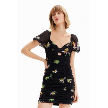 Rochie mini cu imprimeu si maneci bufante