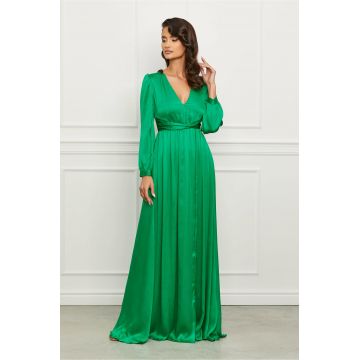 Rochie Moze verde lunga cu maneci decupate