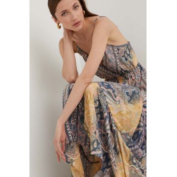 Answear Lab rochie de matase culoarea albastru marin, maxi, evazati
