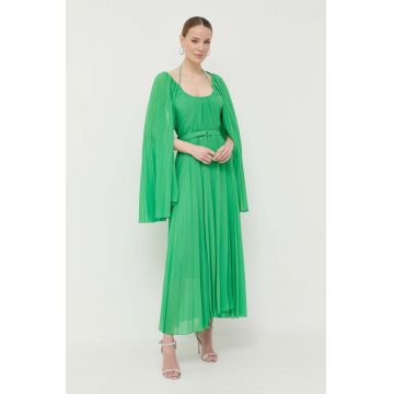 Beatrice B rochie din amestec de matase culoarea verde, maxi, evazati