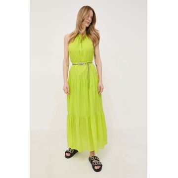 MICHAEL Michael Kors rochie din bumbac culoarea verde, maxi, evazati