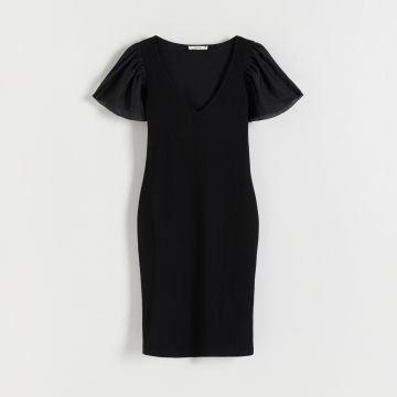 Reserved - Rochie din tricot reiat - Negru