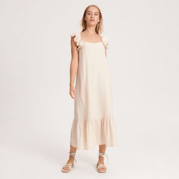 Reserved - Rochie maxi cu volane - Bej