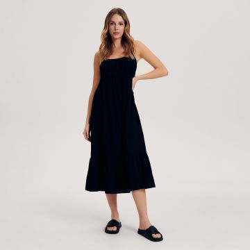 Reserved - Rochie midi din in - Negru