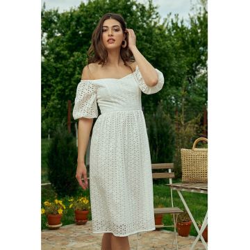 Rochie cu decolteu pe umeri si broderie englezeasca Sienna