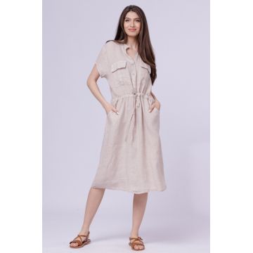 Rochie de vara midi din in, bej