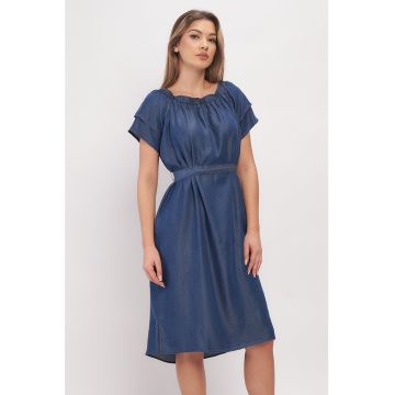 Rochie din chambray cu decolteu pe umeri