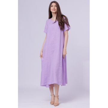 Rochie din in lunga, A-line, lila