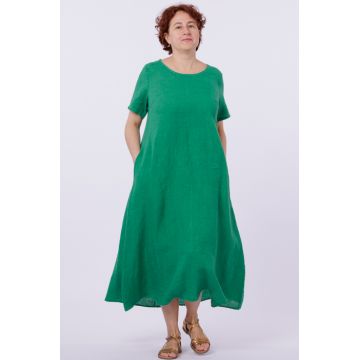 Rochie din in lunga, A-line, verde