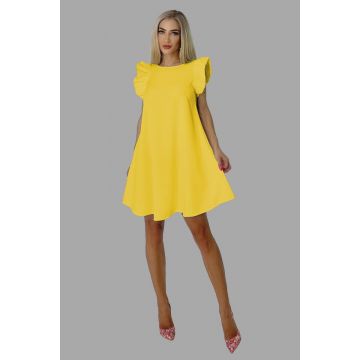 Rochie larga Azzuro, cu umeri bufanti si croiala in A, Galben, Marime universala S/M/L