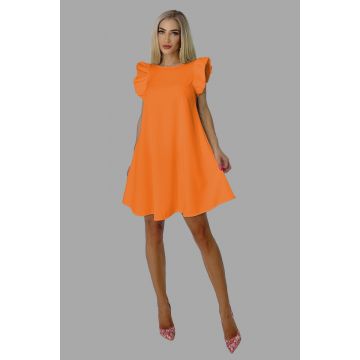Rochie larga Azzuro, cu umeri bufanti si croiala in A, Portocaliu, Marime S/M/L