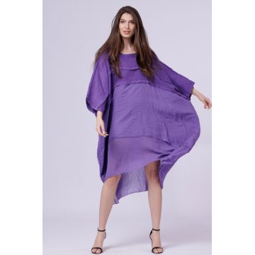 Rochie oversize, mov, din in si batist de bumbac