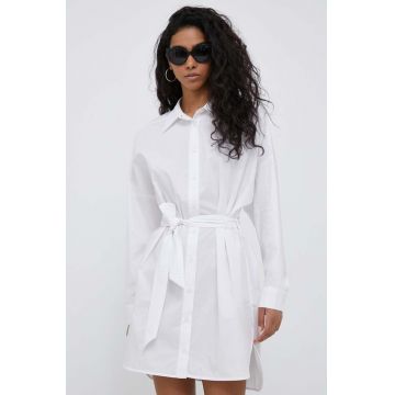 Sisley rochie din bumbac culoarea alb, mini, oversize