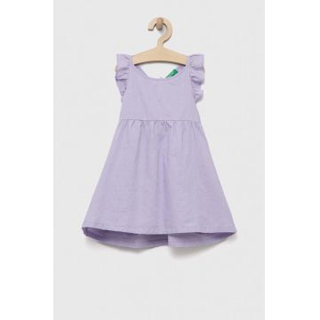United Colors of Benetton rochie din in pentru copii culoarea violet, mini, evazati