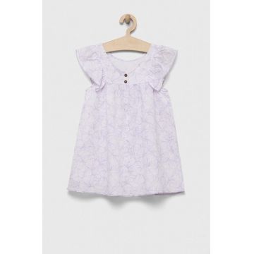 United Colors of Benetton rochie din in pentru copii culoarea violet, mini, evazati