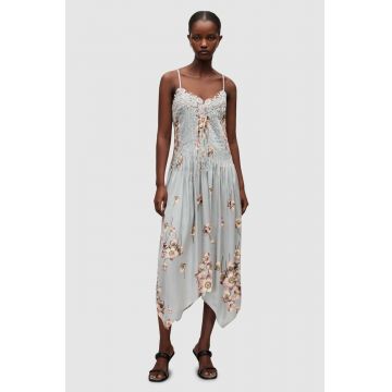 AllSaints rochie culoarea gri, maxi, drept