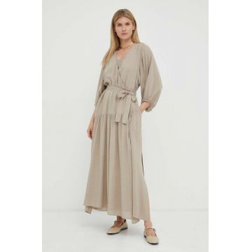 Bruuns Bazaar rochie din amestec de in Lavatera Hania culoarea bej, maxi, evazati