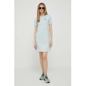 Lyle & Scott rochie din bumbac culoarea turcoaz, mini, drept