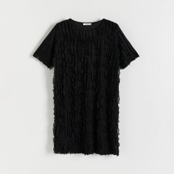 Reserved - Rochie cu volane decorative - Negru