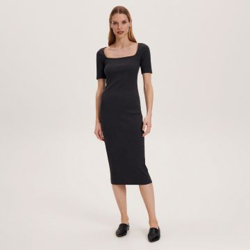 Reserved - Rochie midi din bumbac - Gri