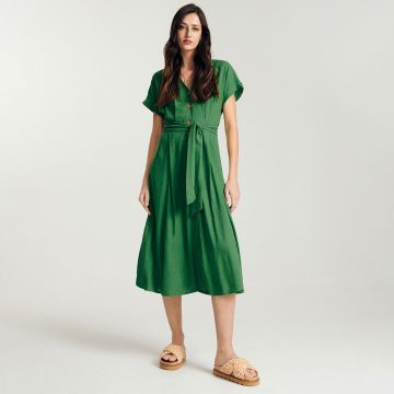 Reserved - Rochie midi din in - Verde