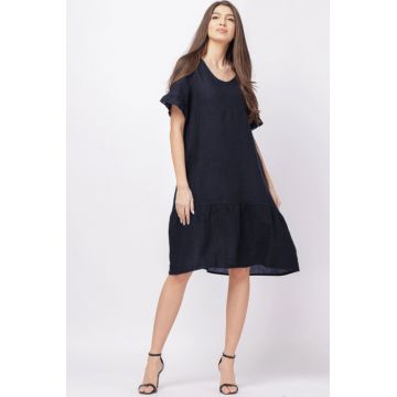 Rochie de vara midi din in, bleumarin