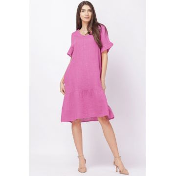 Rochie de vara midi din in, mov zmeura