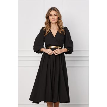 Rochie Dy Fashion neagra cu decolteu petrecut si curea in talie