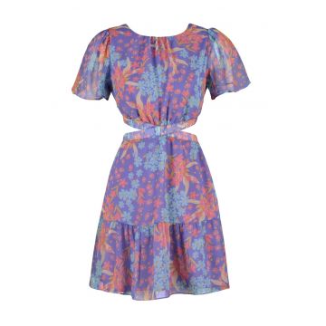 Rochie evazata cu imprimeu floral si decupaje