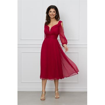 Rochie Leonard Collection bordo din matase naturala