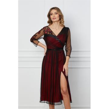 Rochie Leonard Collection din matase neagra cu dublura rosie